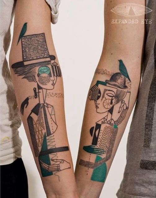 Megfelelő ujjú tetoválások kubista stílusban