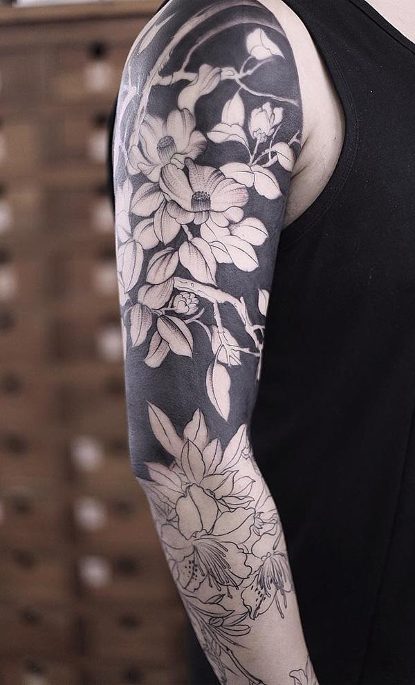 virág-teljes ujjú-tetoválás