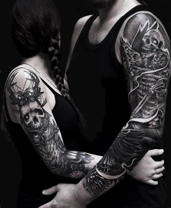 Feketemunka megfelelő tetoválás a karokon a szerelmesek számára