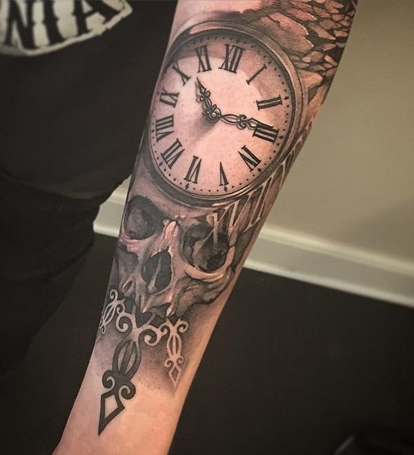 relistic-watch-and-skull-forear-tattoo-for-man-90