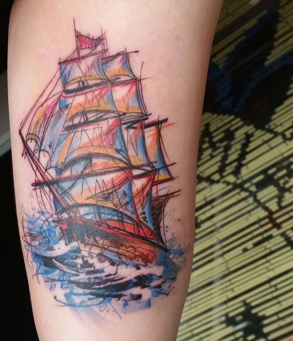 Akvarell csónak tetoválás-51