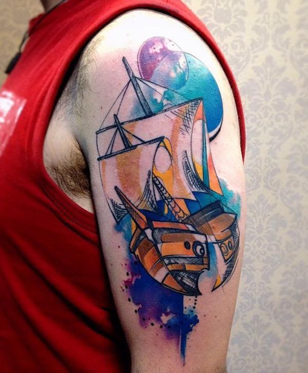 Akvarell csónak tetoválás-64