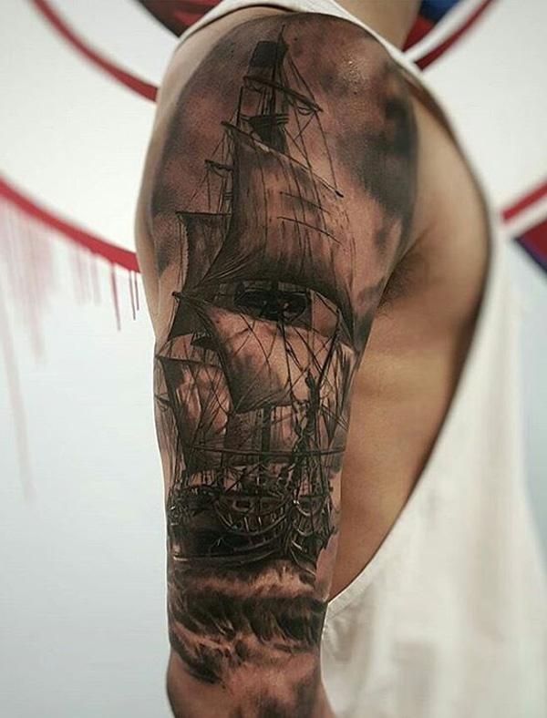 Csónak teljes karos tetoválás férfiaknak-86