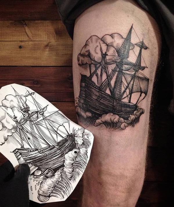 Csónak comb tetoválása-63