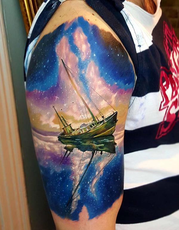 Hajó tejút csillagokkal tetoválás-85