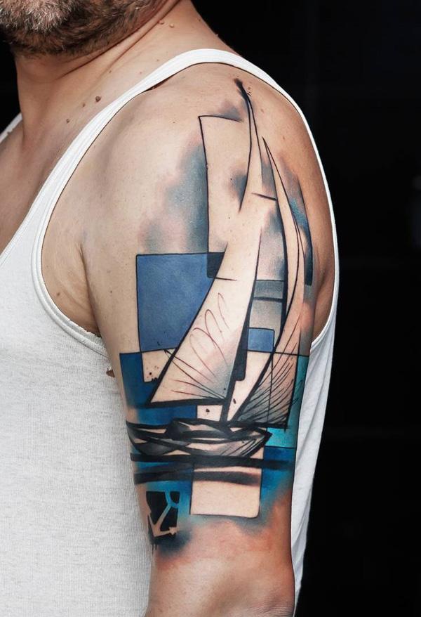 Hűvös színű csónak tetoválás-53