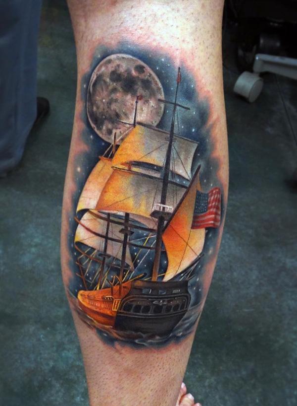 Kul farget båt tatovering-87