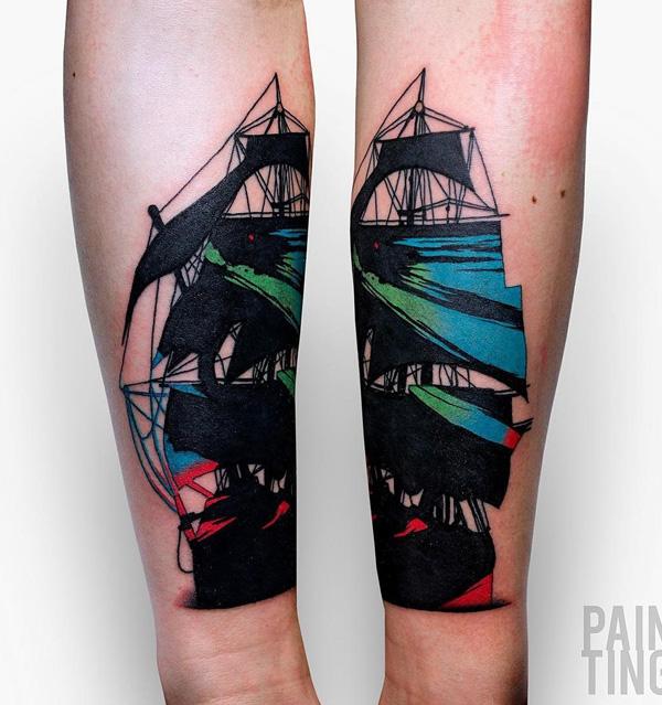 Painting style boat tattoo-74