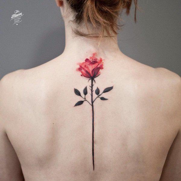 ורד גזע יחיד עם קעקוע קרניים על עמוד השדרה