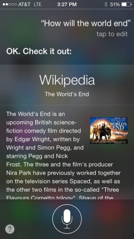 Betyr dette at Siri synes at Edgar Wright -komedien er en dokumentar?
