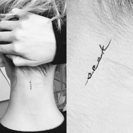 Foto: JonBoy/InstagramEn annen liten tatovering utført av JonBoy, Hailey har ordet 