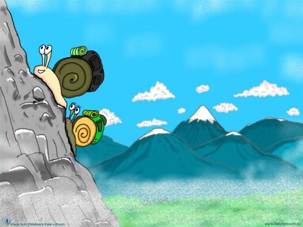 Két rajzfilm csiga mászik a hegyre