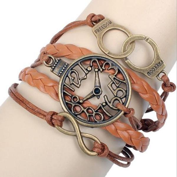 צמיד ידידות אזיקי שעון עור קסם חמוד צמיד ארד DIY-9