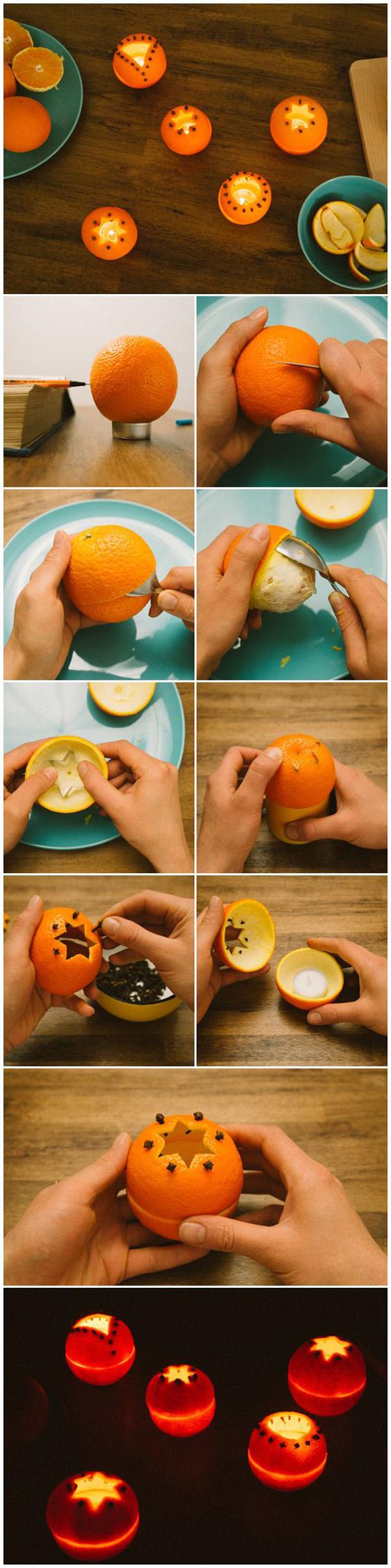 DIY gyertyatartók narancsból