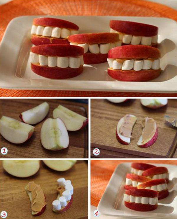 Halloween -tenneroppskrift - Enkle oppskrifter - epler, peanøttsmør, marshmallows + dumhet