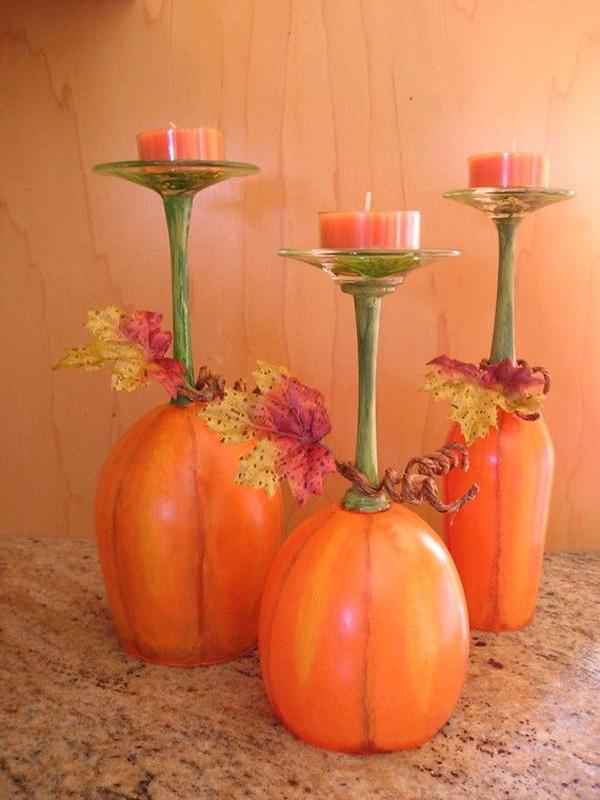 Pumpkin Patch Wine Glass Candle Stand Sett med 3