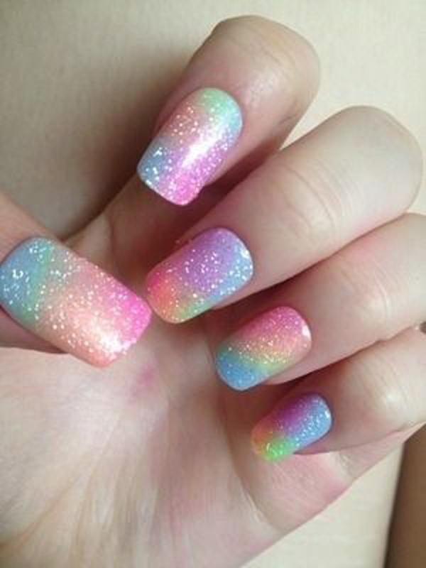 Glitter Ombre Rainbow Nail Art Designs