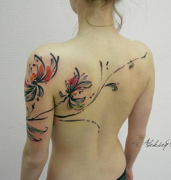 akvarell krizantém tetoválás
