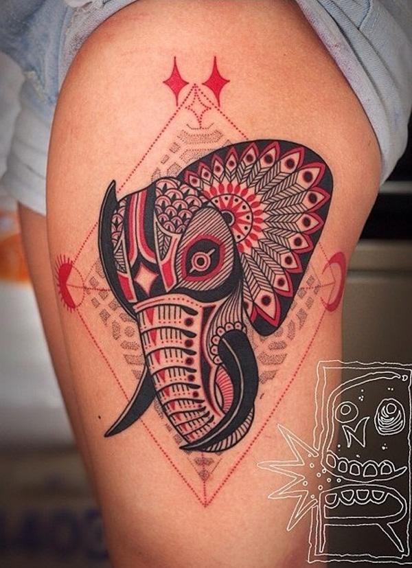 elefánt illusztráció comb tetoválás