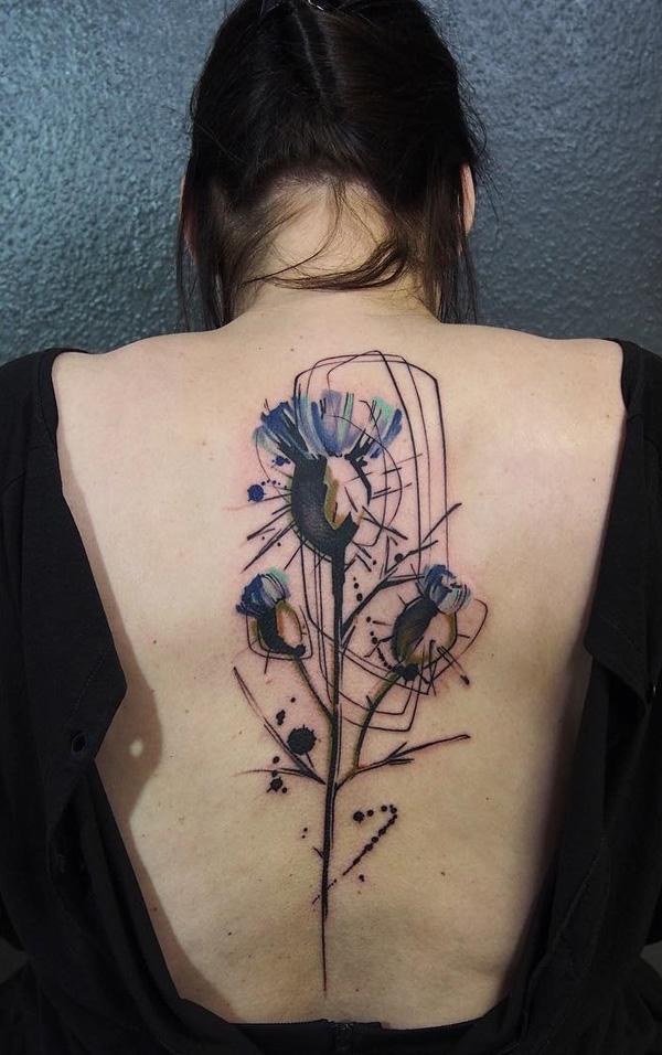 Akvarell virág gerinc tetoválás-12