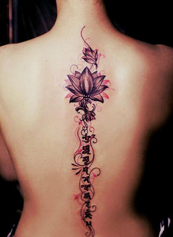 Lotus és betűtípusok gerinc tetoválás-32