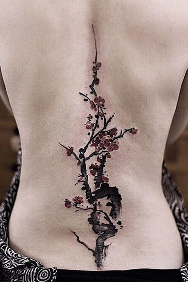 Cseresznyevirágok gerinc tetoválása-4