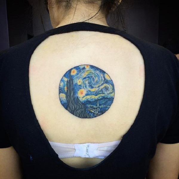 vincent van gogh tetoválás Starry Night Tattoo on the Back