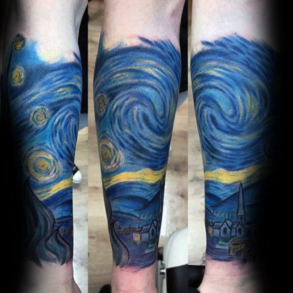 vincent van gogh tatoveringer The Thunder of Starry Night på underarmen
