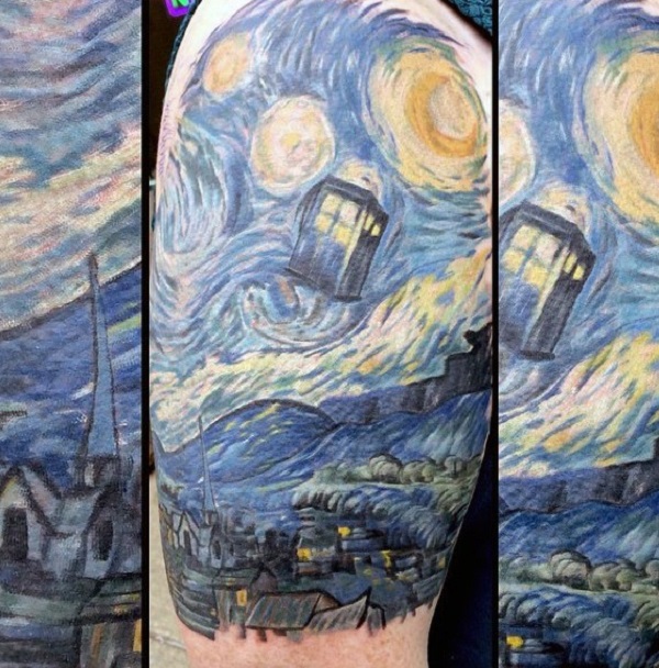 vincent van gogh tetoválás A Starry Night felső ujjú tetoválása