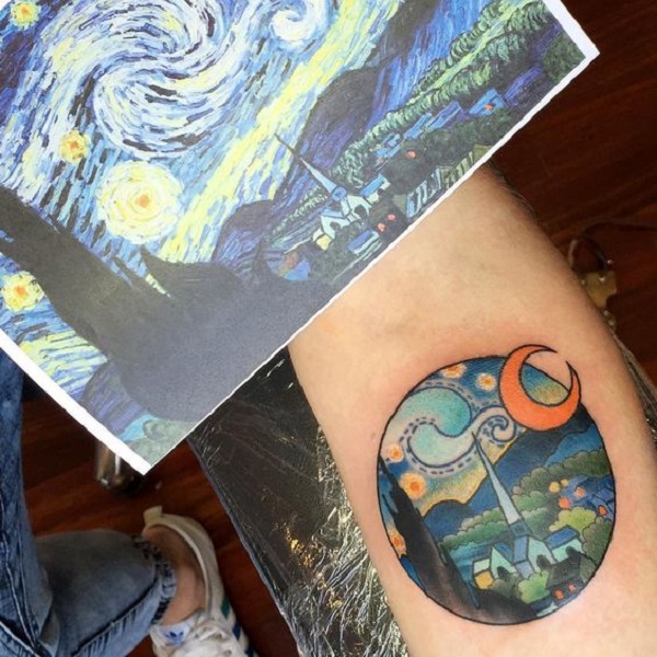 vincent van gogh tattoos City with Starry Night Tattoo