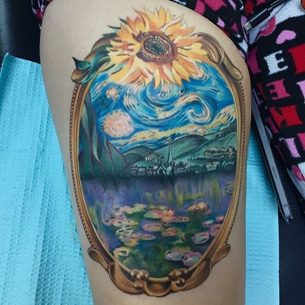 vincent van gogh tatoveringer Sunflower Mirror Reflecting Starry Night Tattoo