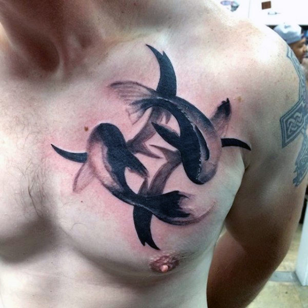 úszás-hal-férfi-akvarell-halak-mellkas-tetoválás