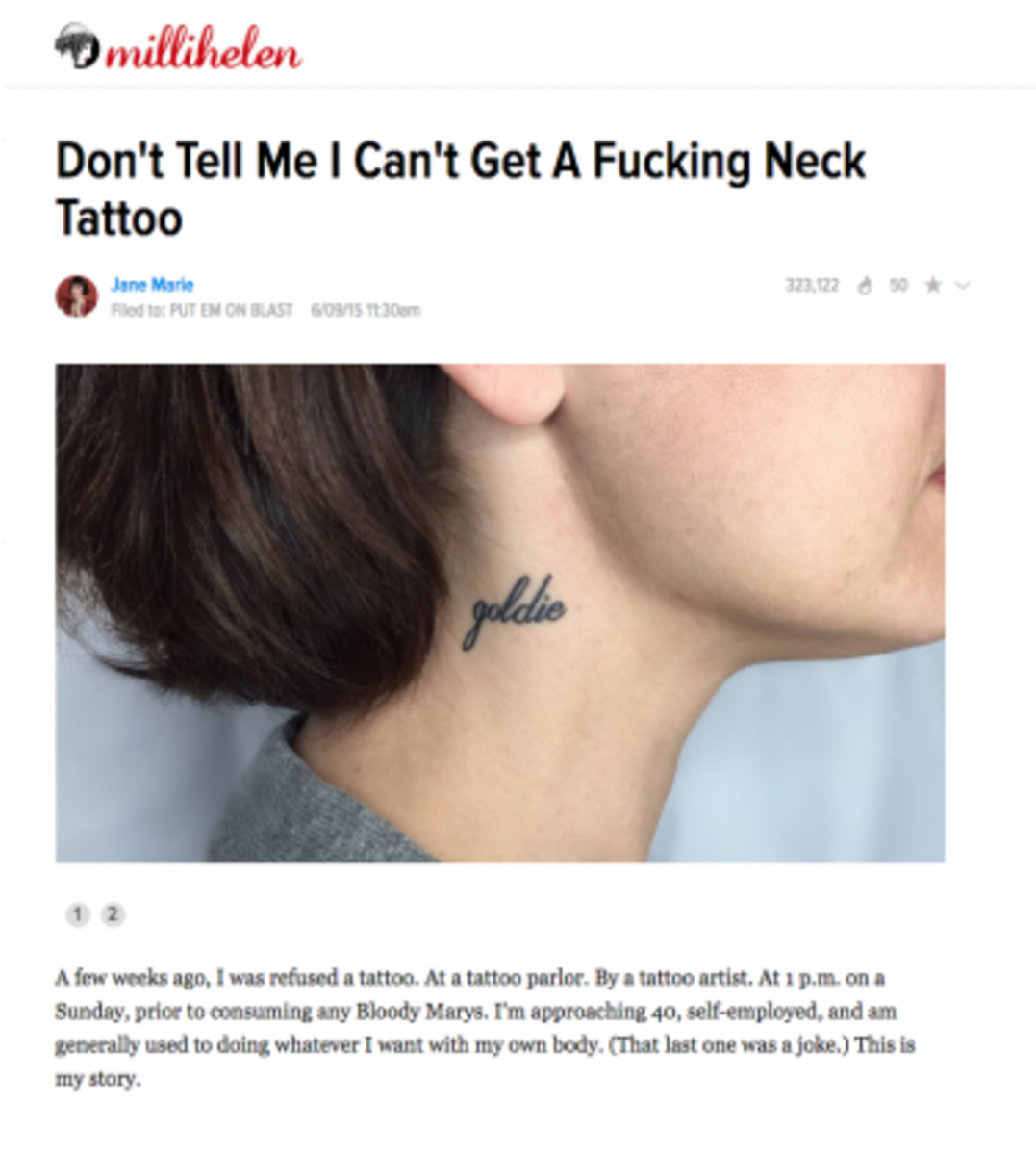 bloggeren prøvde å få en tatovering på halsen, og ble deretter slått ned