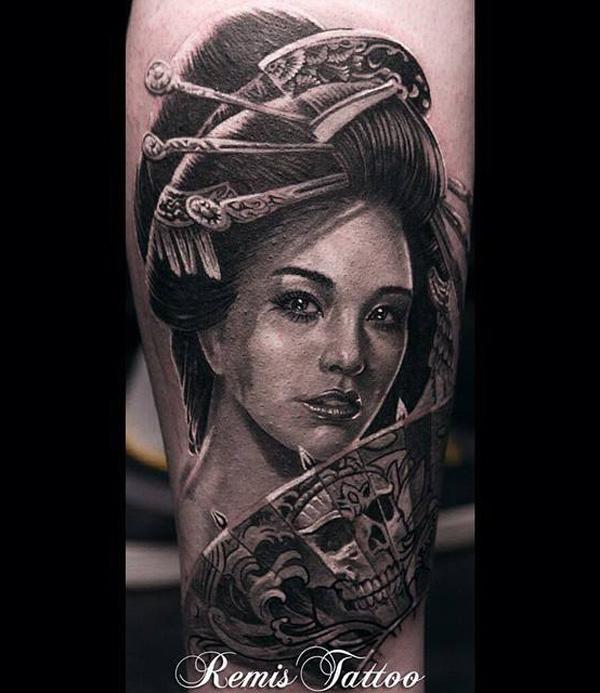 Geisha portrett tatovering