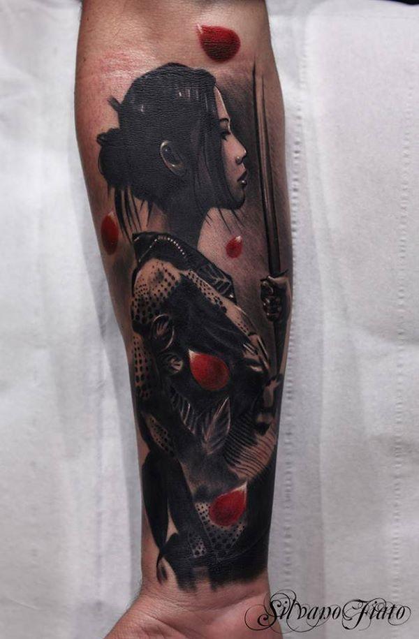 Geisha lány ujjú tetoválás férfiaknak