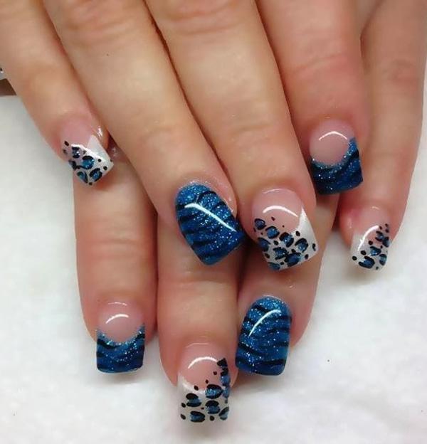 Blå leopard nail art-2