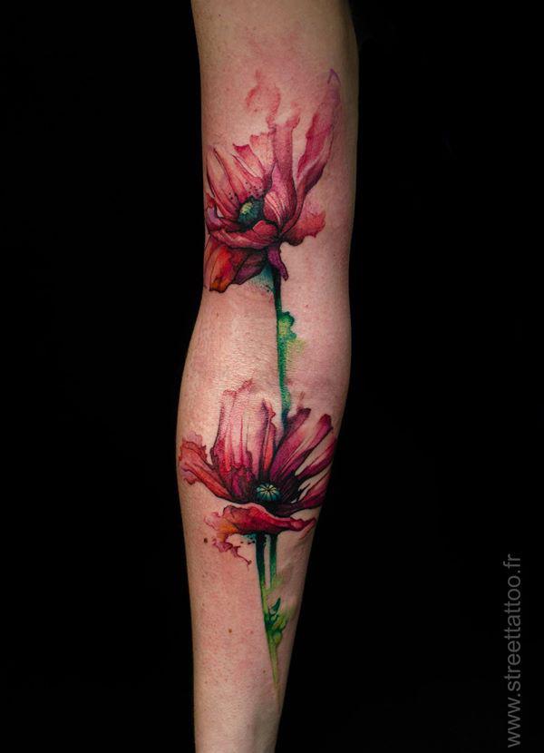 Akvarell mákos tetoválás