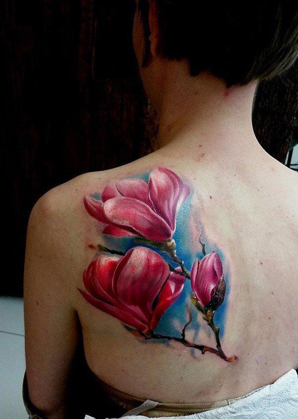 3D fargerik Magnolia -tatovering