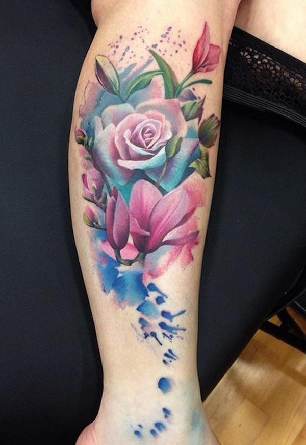 Akvarell magnólia és rózsa tetoválás