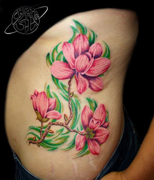 Rózsaszín magnólia virág tetoválás