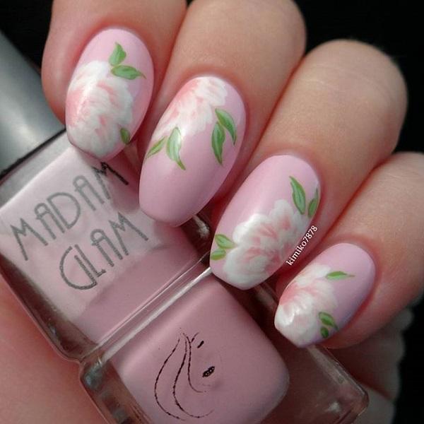 Pink and flower nail art-37
