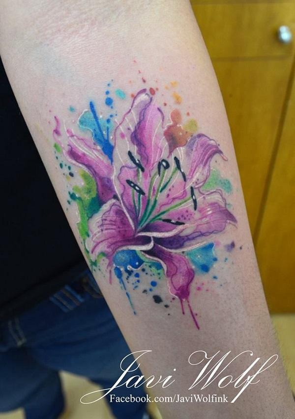 Javi Wolf akvarell Lili tetoválása