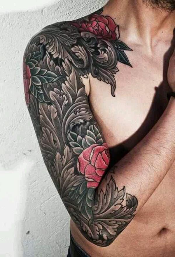 Innviklet tatovering med halv erme for menn