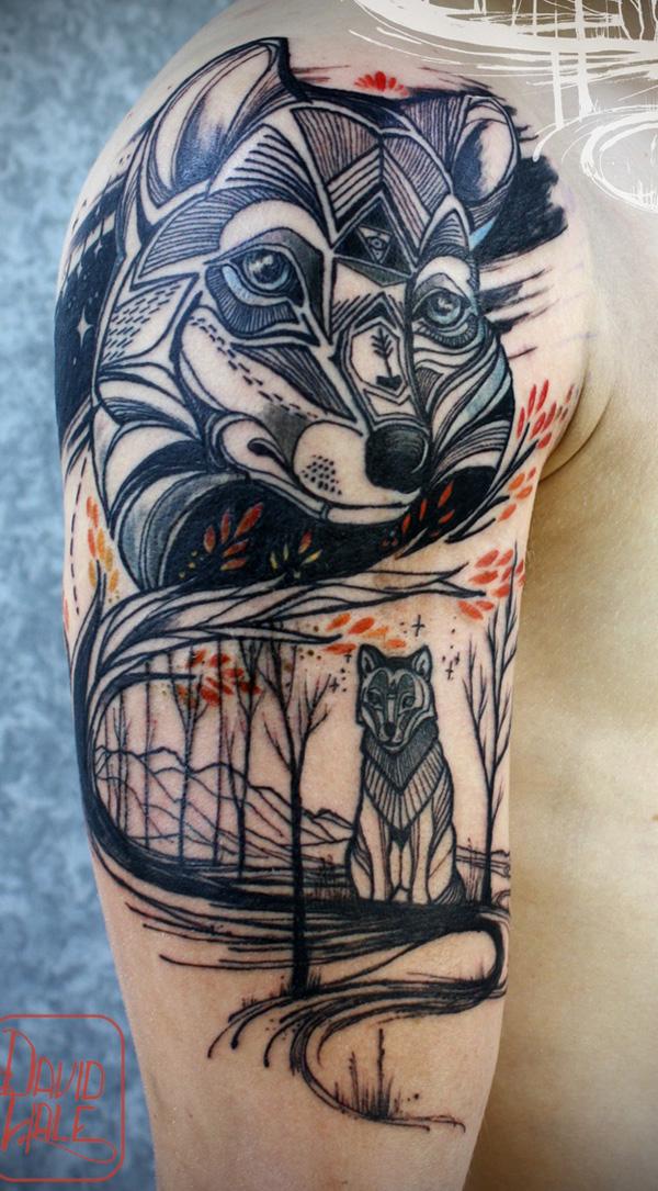 Fox graffiti felső ujjú tetoválás