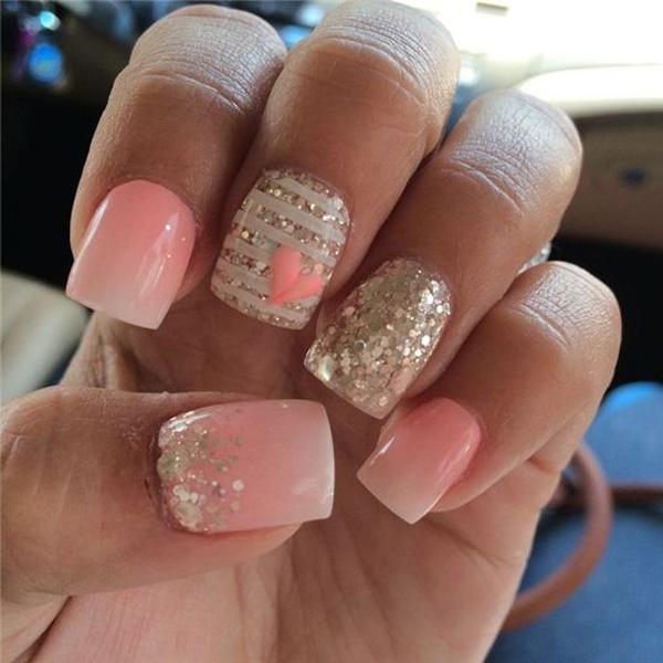Pink whit heart glitter nail-57