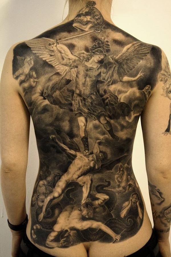 Mihály arkangyal angyal tetoválás