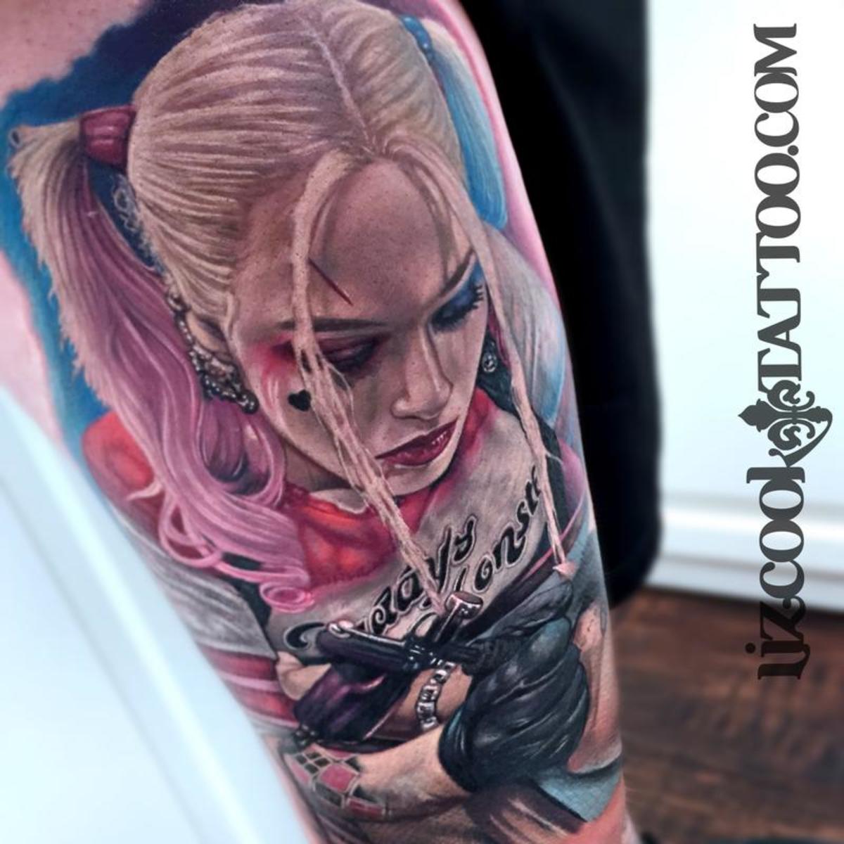 Harley Quinn Margot Robbie Liz Cook Tattoo vannmerke