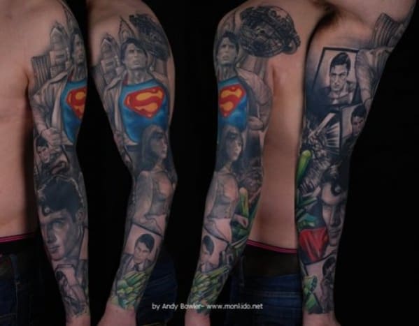 Superman og Clark Kent tatovering av Andy Bowler.
