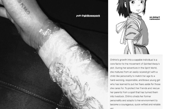 Ariana Instagram -történetében olyan tetoválást mutatott be, amelyet a rajongók a Spirited Away című anime főszereplőjeként azonosítottak. Az utóbbi időben Grande az anime -ról készítette a közösségi médiát, és fogalmunk sem volt róla, hogy ennyire bunkó!