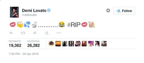 Lovato tweeter svaret sitt i emojis.